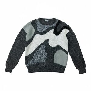 Vintage Toujours Abstract Knit Sweater Metallic Grunge Acrylic Blend Gray Black